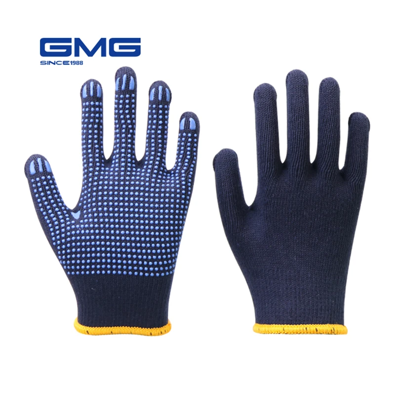 Профессиональные рабочие перчатки GMG темно-синие поликоттон раковина синий ПВХ точки покрытие рабочие защитные перчатки хлопковые перчатки
