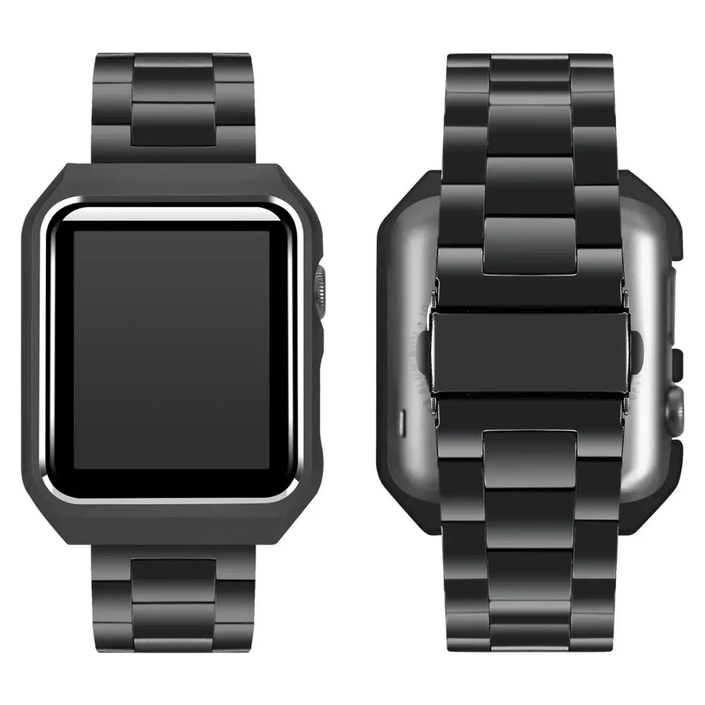 Black Ремешок для часов из нержавеющей стали с защитным чехлом для Apple Watch 38 мм 42 мм 40 мм 44 мм серия 4 3 2 1 металлический сменный ремешок - Цвет ремешка: Black