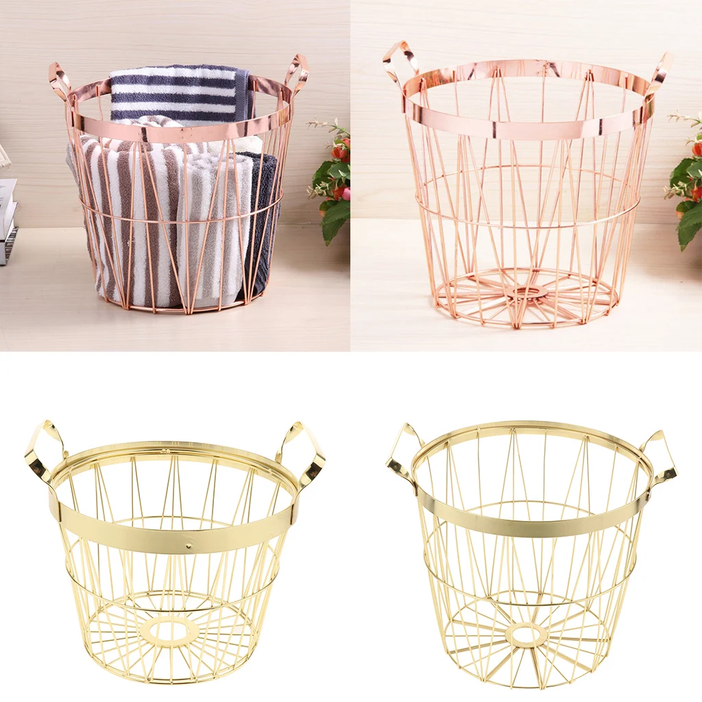 Home Storage Basket, Round Iron Wire Baskets With Handles for Storage, Organization, Kitchen, Home, Decoration