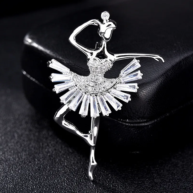 B19081002-silver Новая роскошная кубическая циркониевая брошь с балериной, танцевальная Шпилька для девочек, ангел, танцор, танцы, булавки, броши, ювелирные изделия на День святого Валентина, подарки - Окраска металла: B19081002-silver