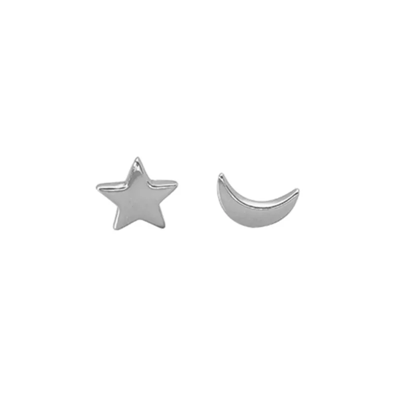 925 Sterling Silver Earrings Mini Moon Star Asymmetric Earrings Silver Ear Studs Fashion Simple Girls Gift Women's Jewelry