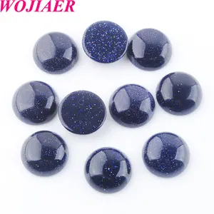 Image 3 - Wojiaer azul areia redonda 16mm cabochon contas de pedra natural cura grânulo apto para mulheres homens diy jóias artesanais 10 pçs pu8235