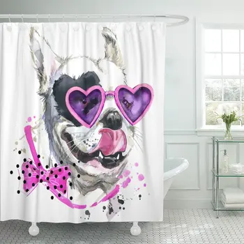 

Cute Dog Graphics Funny French Bulldog Splash Watercolor Unusual Shower Curtain Polyester 60 x 72 inches Set with Hooks