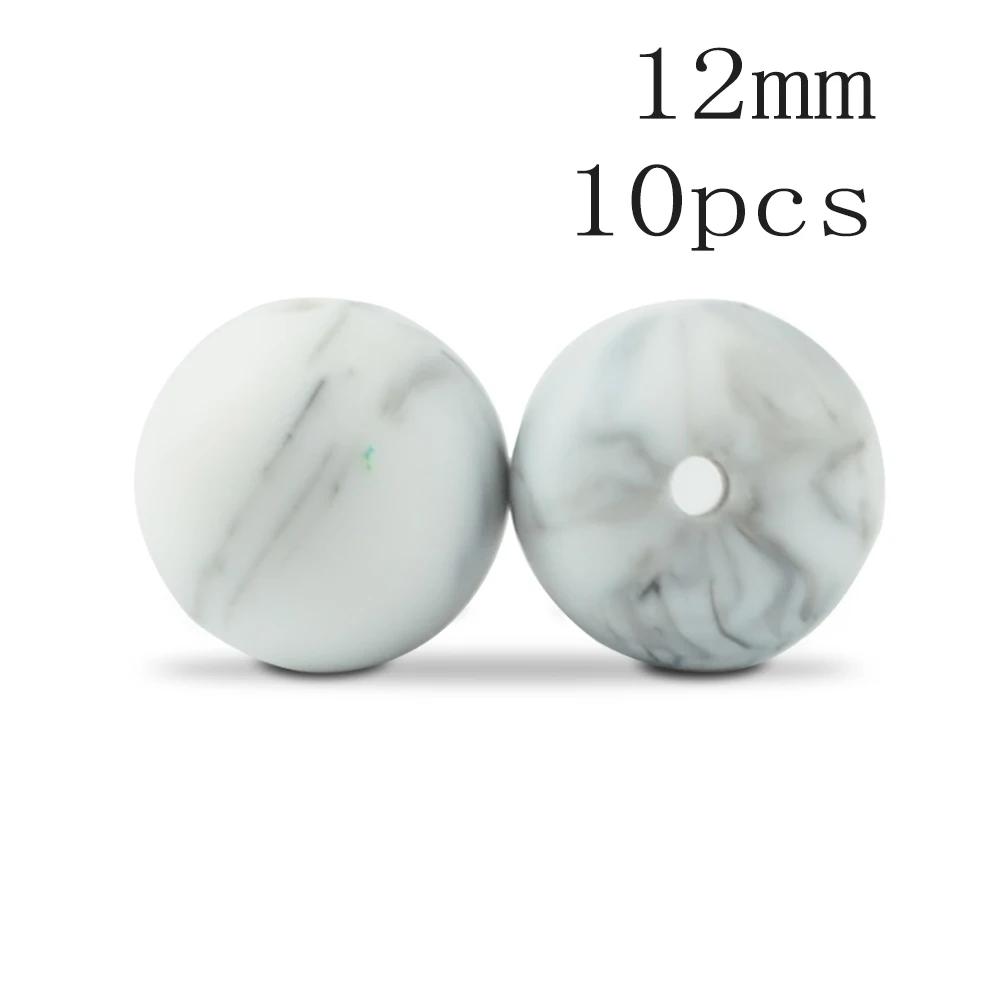 Marble LOFCA 10 шт./лот, силиконовые бусины, 12 мм, свободные бусины, Детские Прорезыватели, игрушка без бисфенола, пищевого класса, DIY, жевательные ювелирные подвески, изготовление - Цвет: Marble