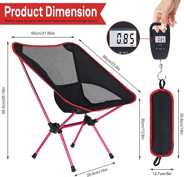 Outdoor Portable Camping Chair Oxford Cloth Folding Lengthen Camping Seat for Fishing BBQ Festival Picnic Beach Ultralight Chair red