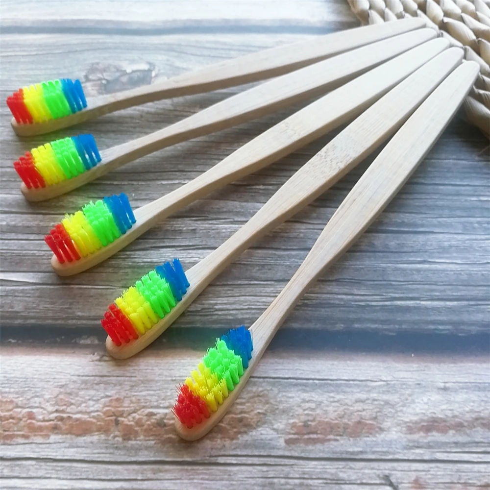 Rainbow 5Pcs 5/2/1 шт. чистый натуральный бамбук Зубная щётка Портативный мягкие волосы зубная щетка Эко-дружественных кисти Зубная щетка Зубная инструменты для ухода за глазами - Цвет: Rainbow 5Pcs