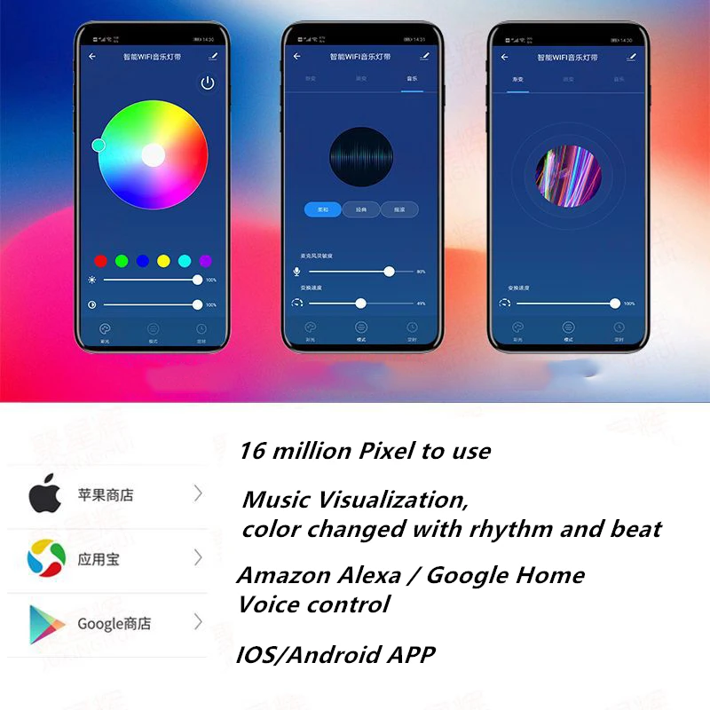 Умная Светодиодная лента с управлением через приложение, WiFi, 5 м, WiFi, RGB, Светодиодная лента, светильник, водонепроницаемая, гибкая, DC12V, Alexa, Google Home, голосовое управление