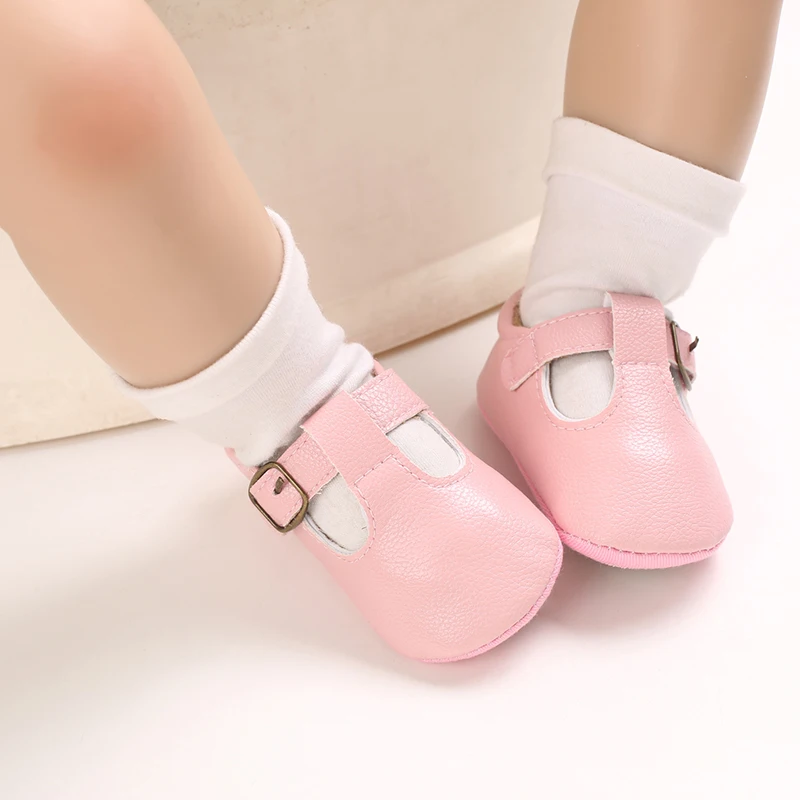 Infant Newborn Baby Girls Princess Non-Slip Floral Border Shoes Toddler Baby Soft PU Leather Prewalker Shoes Solid First Walkers