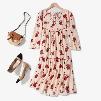 

Women Dress 2019 Summer New V-neck Safflower Print Five-point Sleeve Dress