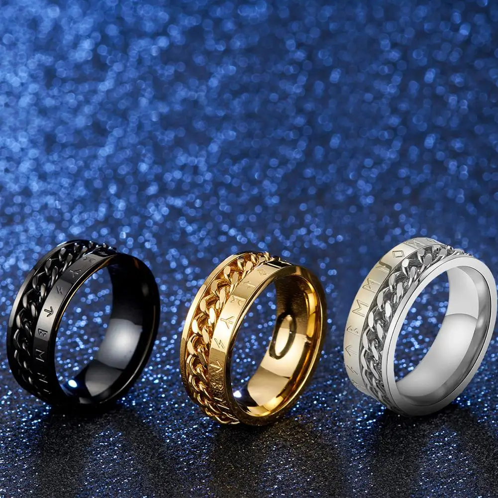 Men Spinning Chain Rings Titanium Steel Fashionable Jewelry Ring Gold-plated Personality Ring Support Dropshipping 2