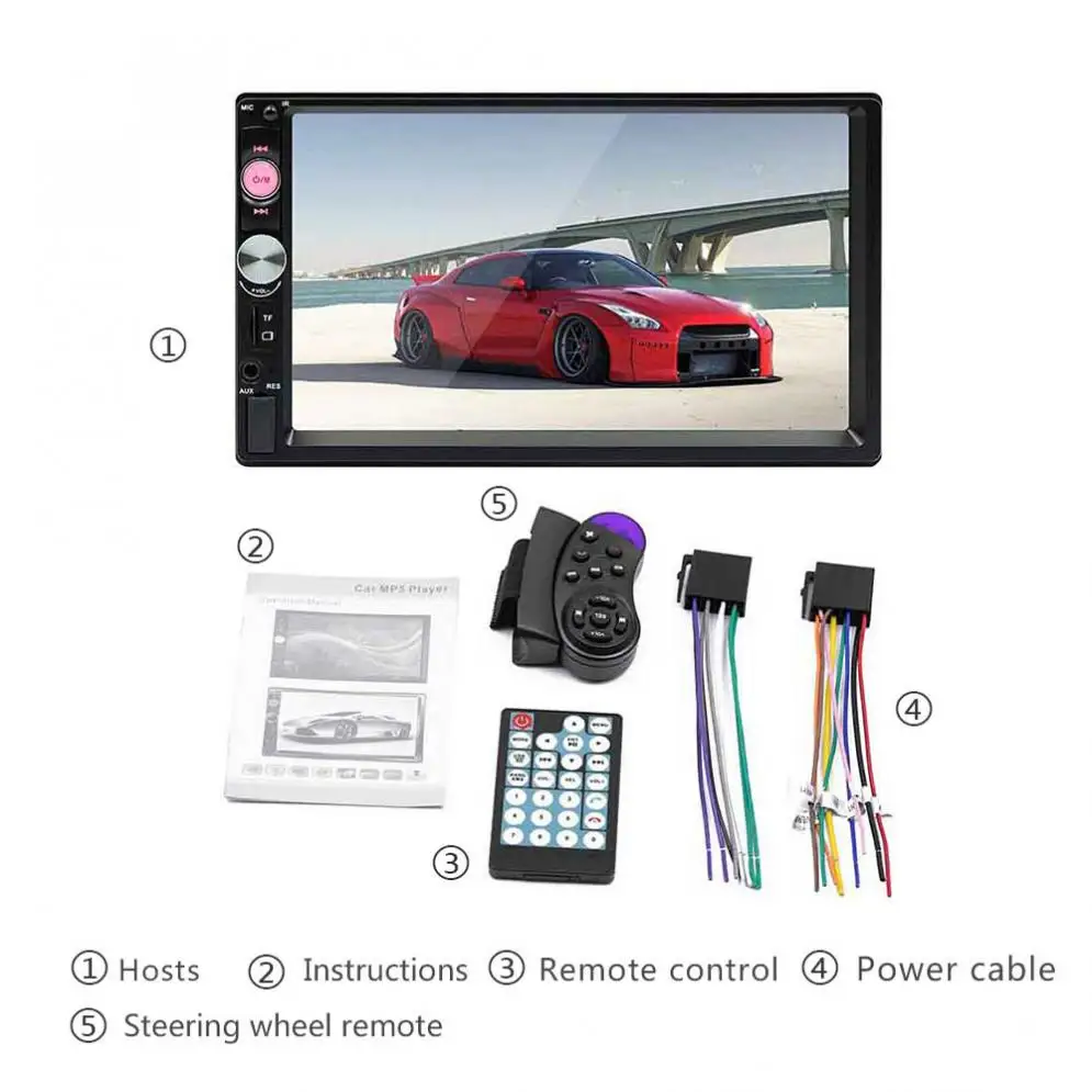 Bluetooth в тире HD сенсорный экран автомобиля видео FM Радио стерео плеер Aux в/камера заднего вида для iPhone Android Зеркало Ссылка