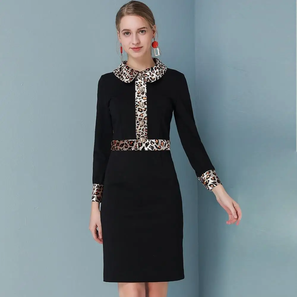 Red RoosaRosee Designer Women Spring Autumn Vintage Wrist Sleeve Leopard Black Mini Dress Elegant Party Vestidos Lady Robe Femme