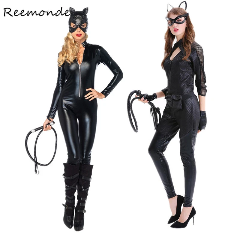 Disfraz de gato para mujer adulta, traje Sexy de cuero sintético negro,  mono con látigo, disfraz de Halloween|Disfraces de películas y TV| -  AliExpress