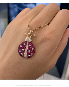 

ZOZIRI brand 925 sterling silver monaco jewelry ladybird necklace for women pink cz zircon insect ladybug pendant adjust size