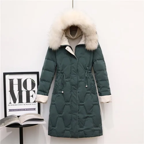 Green Faux Fur Tcyeek Зимний пуховик Женская одежда с капюшоном из натурального меха енота корейский теплый пуховик женская утепленная куртка Hiver W1723 - Цвет: Green Faux Fur