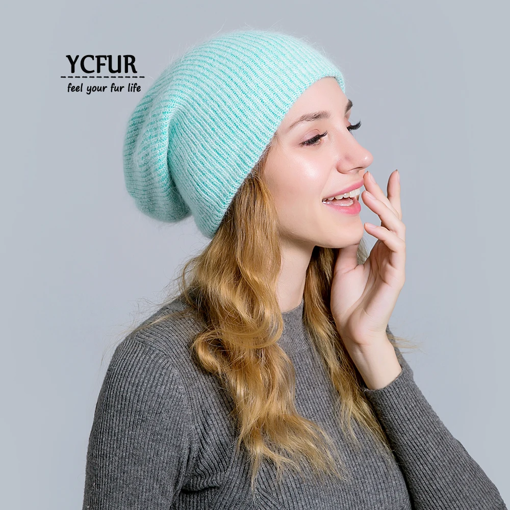 YC Fur теплые зимние шапочки шапки для женщин из мягкой шерсти двойной слой повседневная женская шапка дамы сплошной цвет