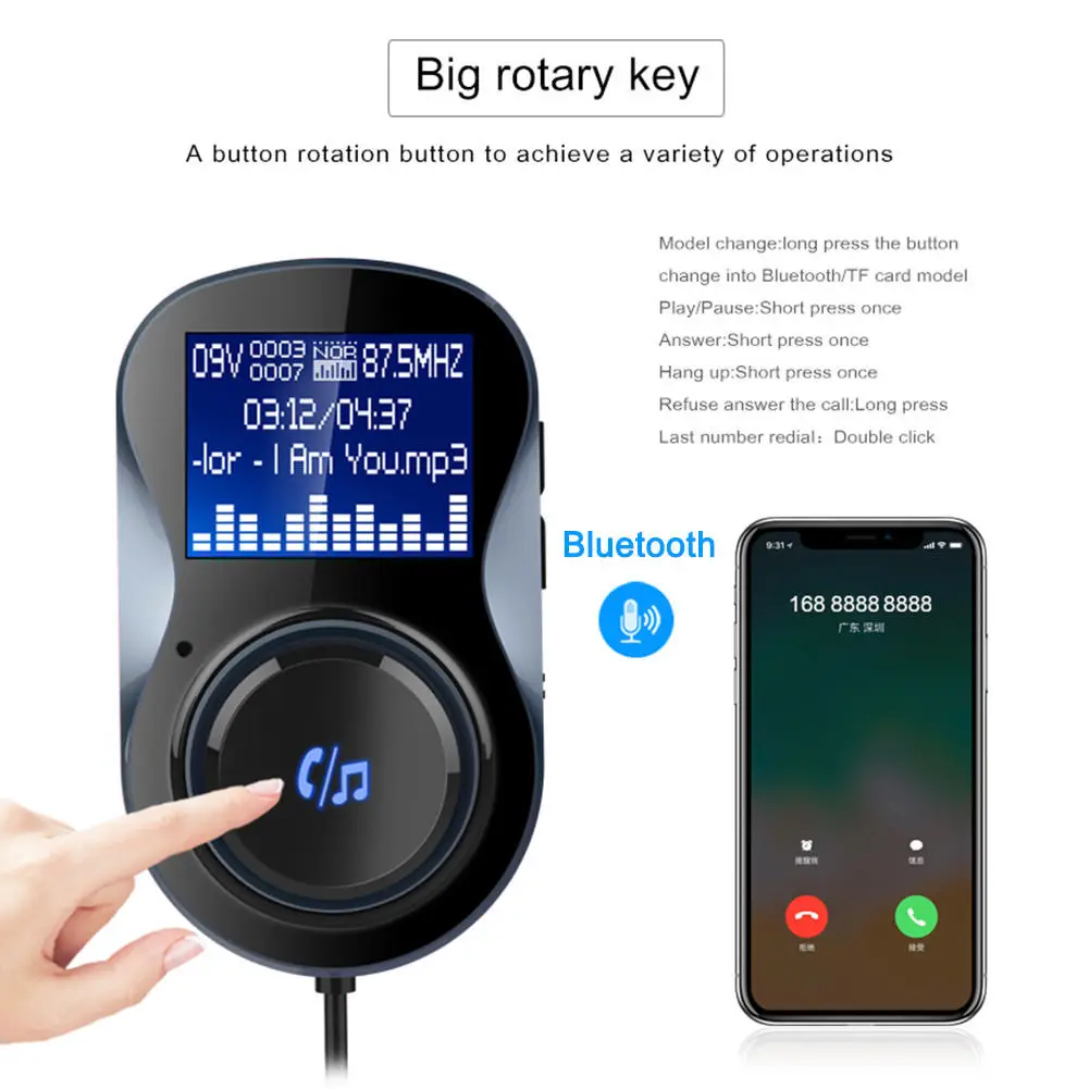 Bluetooth беспроводной Автомобильный MP3-плеер hands-free автомобильный комплект fm-передатчик A2DP 5 в 3.4A двойной USB зарядное устройство ЖК-монитор Автомобильный fm-модулятор