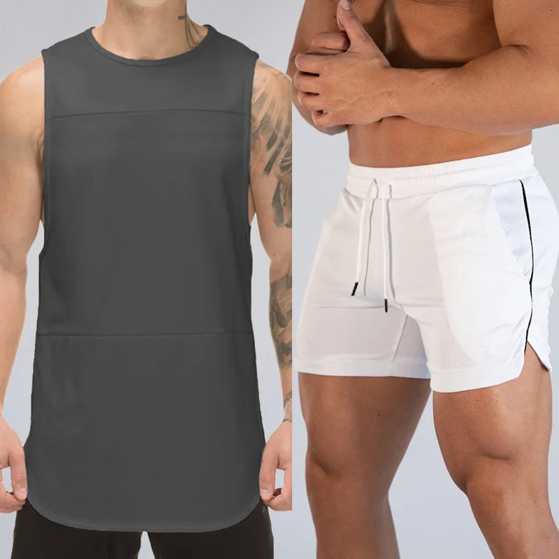 Fashion Casual Gym Clothing Bodybuilding Workout Mesh Tank Top Men Musculation Fitness Singlets Sleeveless Vest Muscle Shirt Men - Цвет: Gray1