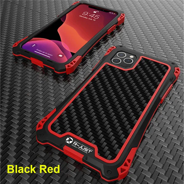 Black Red Водонепроницаемый металлический чехол для телефона для iPhone 11, чехол из роскошного углеродного волокна, ударопрочный 11, задняя крышка, чехол для iPhone 11 Pro Max 11 Funda - Цвет: Black Red
