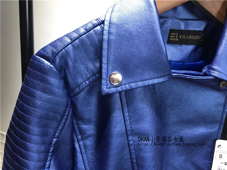 Women PU Leather Jacket Metal Bright Face Leather Coat Female Autumn New Soft Faux Leather Motorcycle Jacket Slim Short Coat