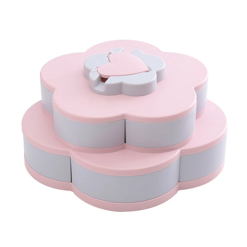 ONEUP Новая креативная двухслойная вращающаяся коробка для хранения цветочный дизайн коробка для конфет для закусок корзина для фруктов Свадебные украшения Органайзер корзина - Цвет: Double layer Pink