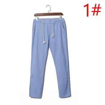 

Casual Men's Summer Loose Drawstring Waist Solid Linen Trousers Beach Pants New