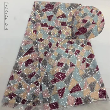 

French Net Lace Fabric 2019 Latest African Guipure Lace Fabric With Embroidery Mesh Tulle White Cord Sequins Lace Fabric