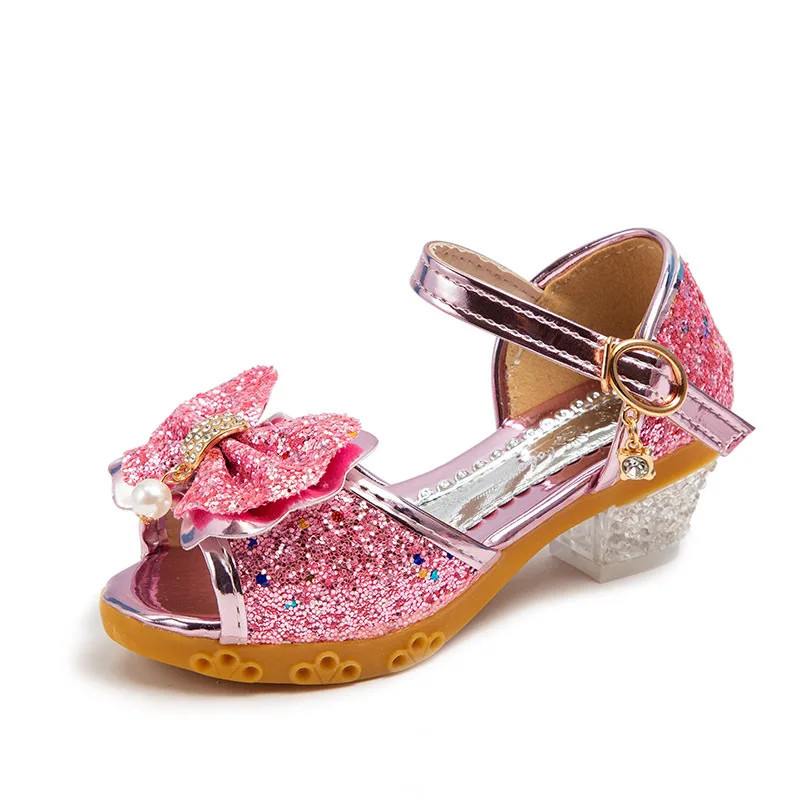 Children's Shoes New Autumn Casual Glitter Bowknot Children High Heel Girls Shoes Fashion Princess Dance Party Sandals