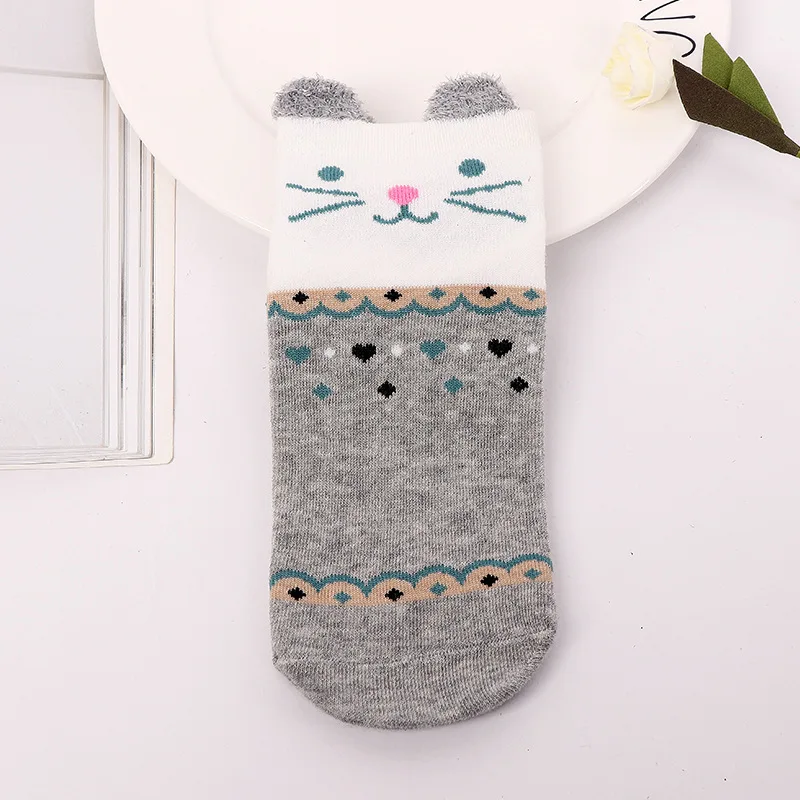 5 пара/лот, хлопковые женские носки с милым рисунком кота, животных, Kawaii, носки для девочек, для женщин, забавные носки, Новинка