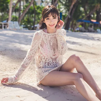 

Seaside Korean-style Bohemian Long Sleeve Crochet Casual Bikini Outer Blouse Bathing Suit Beach Outdoor
