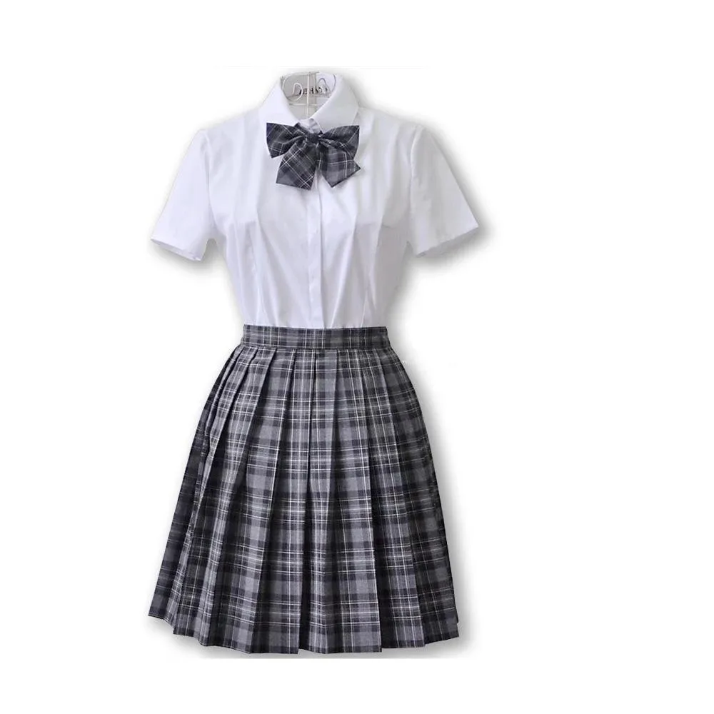 Spring Sailor Suit Preppy Style Loose Japanese Uniforms JK Short Sleeve Shirt Pleated Skirt And BowTie School Uniform Sets