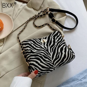 

[BXX] Zebra Pattern Chain Crossbody Bags For Women 2020 Autumn Winter Trend Shoulder Bag Ladies Travel Handbags and Purse HO720