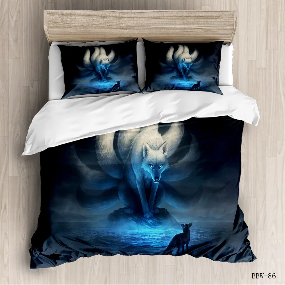 

Nine Tailed Fox Three-piece Set 3D Digital Printing duvet cover set single bed double bed Beddings Quilt Cover