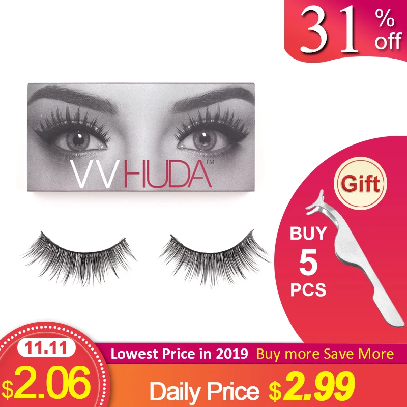 

VVHUDA False Eyelashes 3D Mink Collection Natural Fibers Long Thick Volume Reusable Premium Extension Real Fake Eye Fur Lashes