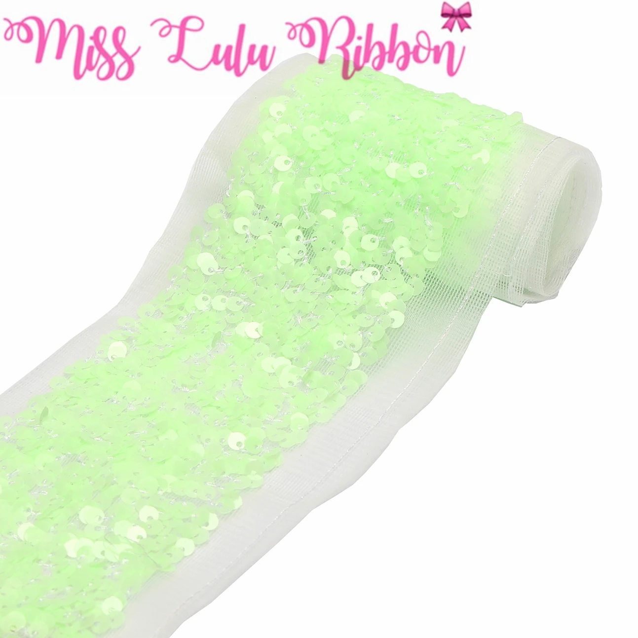 3"75mm Scatter Sequin Ribbon(Back Side with Tulle, 9.5cm Width Added 1cm Edge Both Side) 25.5yards/Pack(3*8.5y/r) Hair Bowknots