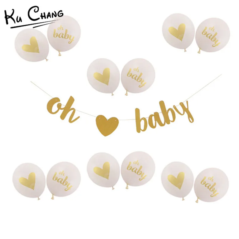 13pcs Its A Boy It's A Girl Printed Pink Blue Latex Balloons Flag Banner Kid's Birthday Party Decorations Baby Shower Supplies