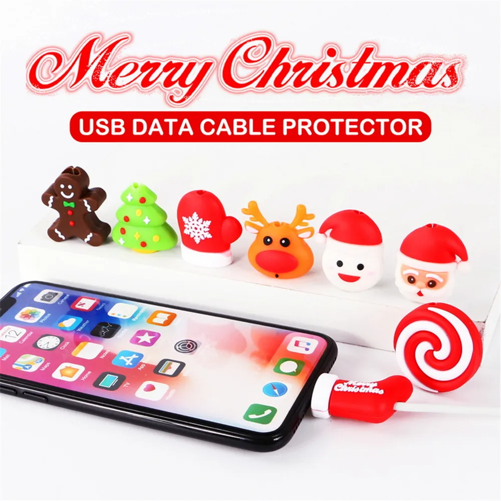 

Charging Cable protective case Mini Cartoon Merry Christmas Data line protector USB data cable Charger Cable Protective Sleeve