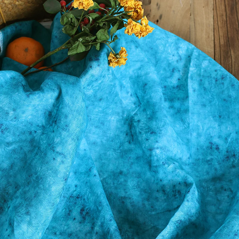 

Ткань из высококачественной ткани рами, синяя ткань с цифровой печатью, высококачественное платье, халат, ткань Ципао