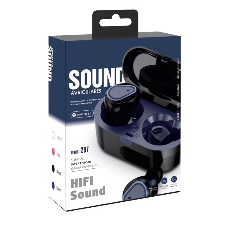 TWS 207 беспроводные Bluetooth V5.0 наушники Handsfree Мини Спортивная гарнитура с микрофоном шумоподавление с зарядным устройством