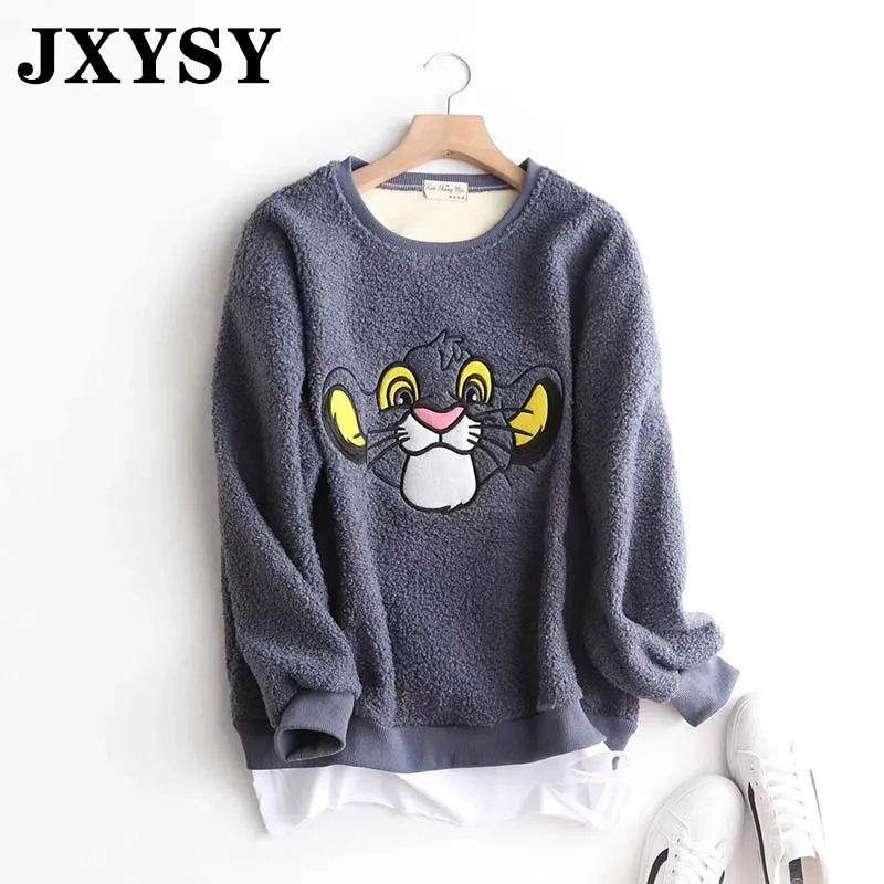 JXYSY, зимние толстовки, женские свитшоты,, плотные, теплые, с рисунком головы льва, с принтом, большие размеры, свободные, женские свитшоты, пуловеры, топы - Цвет: 3