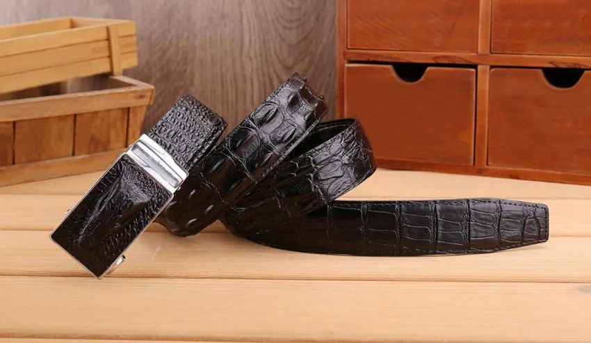 Automatic Buckle Men Genuine Leather Crocodile Grain Belt Fashion Male Alligator Pattern Belts Cowboy Waistband Strap XKS148