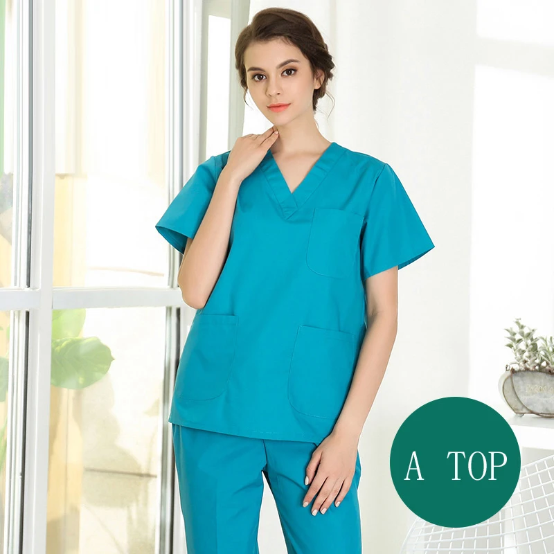 lake blue top Размер штекера, S-4XL, медицинская униформа, больница, доктор, короткий рукав, скраб, набор, стоматологическая клиника, красота, рабочая одежда, хлопок, для кормления, топ, штаны - Цвет: lake blue top