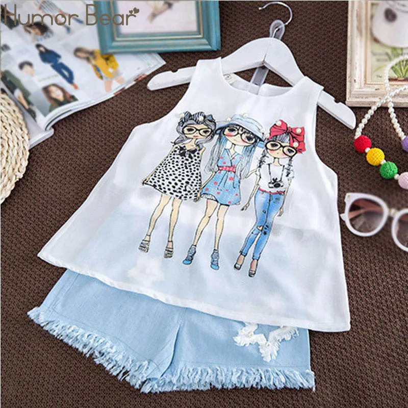 white BT057J Humor Bear/комплект одежды для девочек коллекция года, летний клетчатый Топ без рукавов+ джинсовые шорты комплект из 2 предметов, одежда для маленьких девочек - Цвет: white BT057J