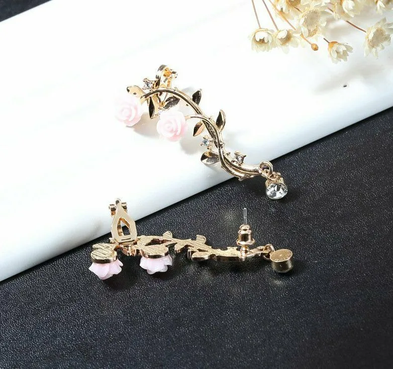 Европа и США eBay женские серьги Роза ветка уха Клипсы Серьги Сплав Серьги Aliexpress ювелирные изделия