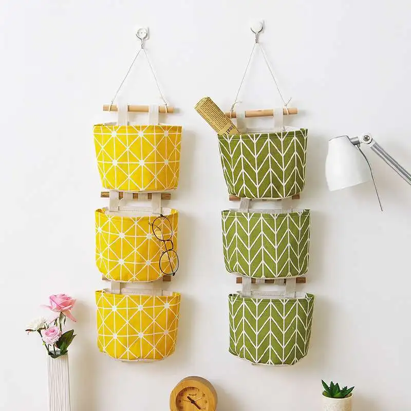 Fabric Door Rear Hanging Bag-Superimposed Multilayer Hanging Bag Wall Hanging Stuff Bag Debris Storage Bag Cotton Linen Waterpro
