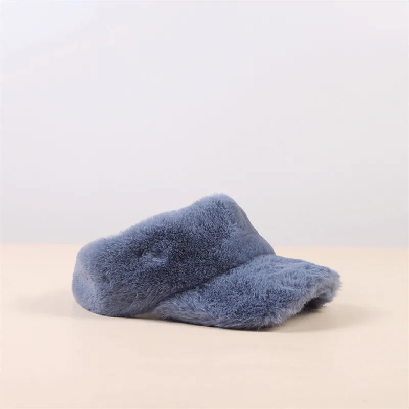 Blue Женские кепки с козырьком из искусственного меха для девушек, теплые зимние шапки из пушистого искусственного меха, зимние козырьки, черные меховые шапки, белые меховые шапки, шапки из горчичного меха - Цвет: Blue