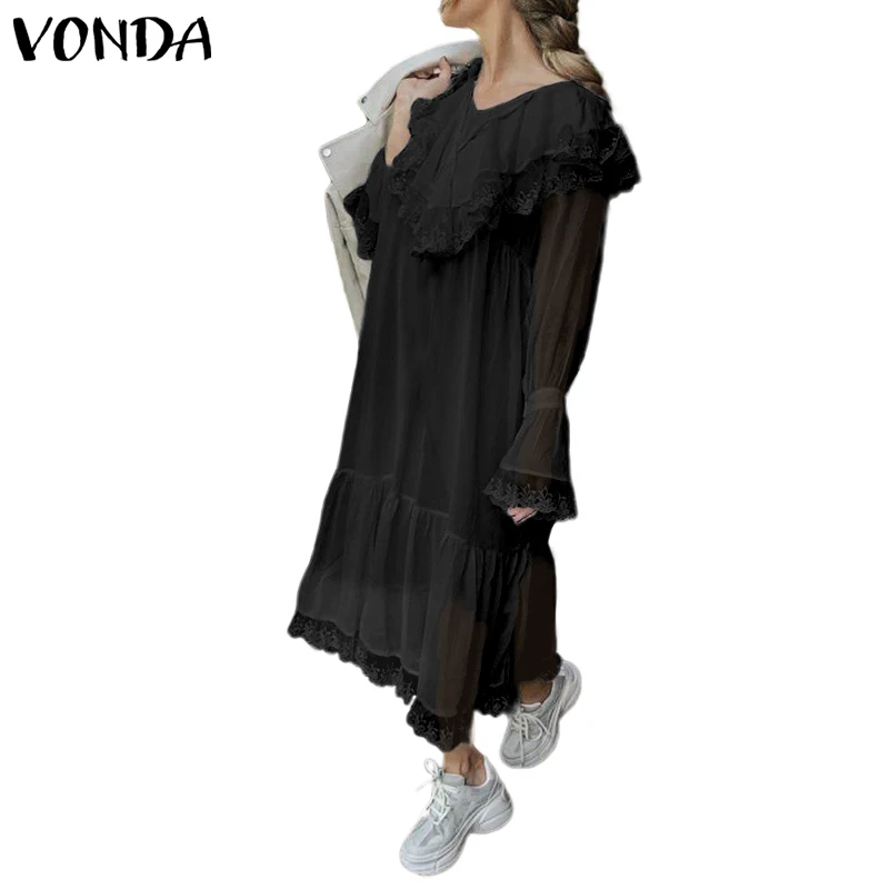 VONDA осеннее платье для беременных сексуальное вечернее платье с v-образным вырезом и рюшами повседневное пляжное платье с длинным рукавом-фонариком платье для беременных