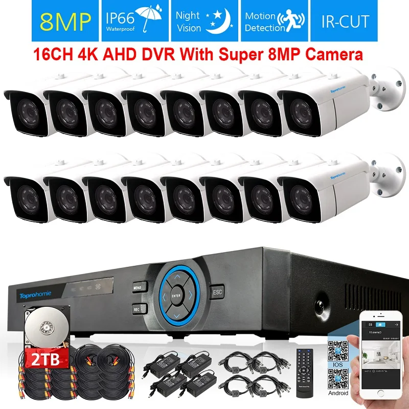 16CH DVR x 16 Camera TOPROHOIME h.265+ 1CH 4K Ultra HD 8MP камера безопасности комплект 1/3 SONY Водонепроницаемая камера ночного видения cctv система видеонаблюдения - Цвет: 16CH DVR x 16 Camera
