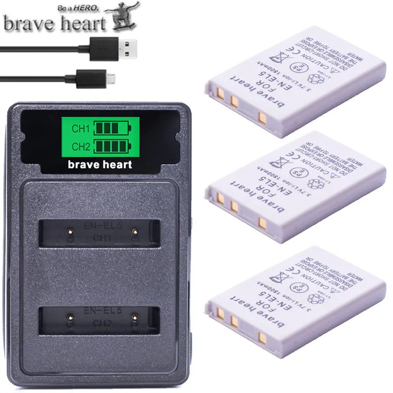 charger and 3battery Аккумулятор EN-EL5 ENEL5 En El5+ двойное зарядное устройство для камеры Nikon Coolpix P80 P90 P100 P500 P510 P520 аксессуары для камеры - Цвет: charger and 3battery