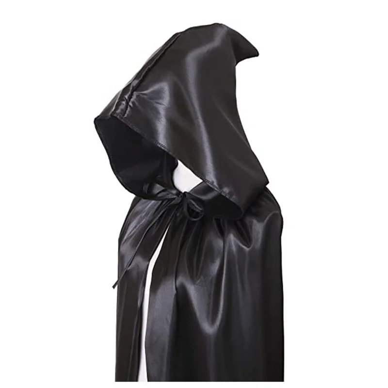 

Halloween Black Cloak Dress Up Props Black Death Witch Wizard Vampire Halloween Adult Cosplay Black Hooded Party Decoration 2021